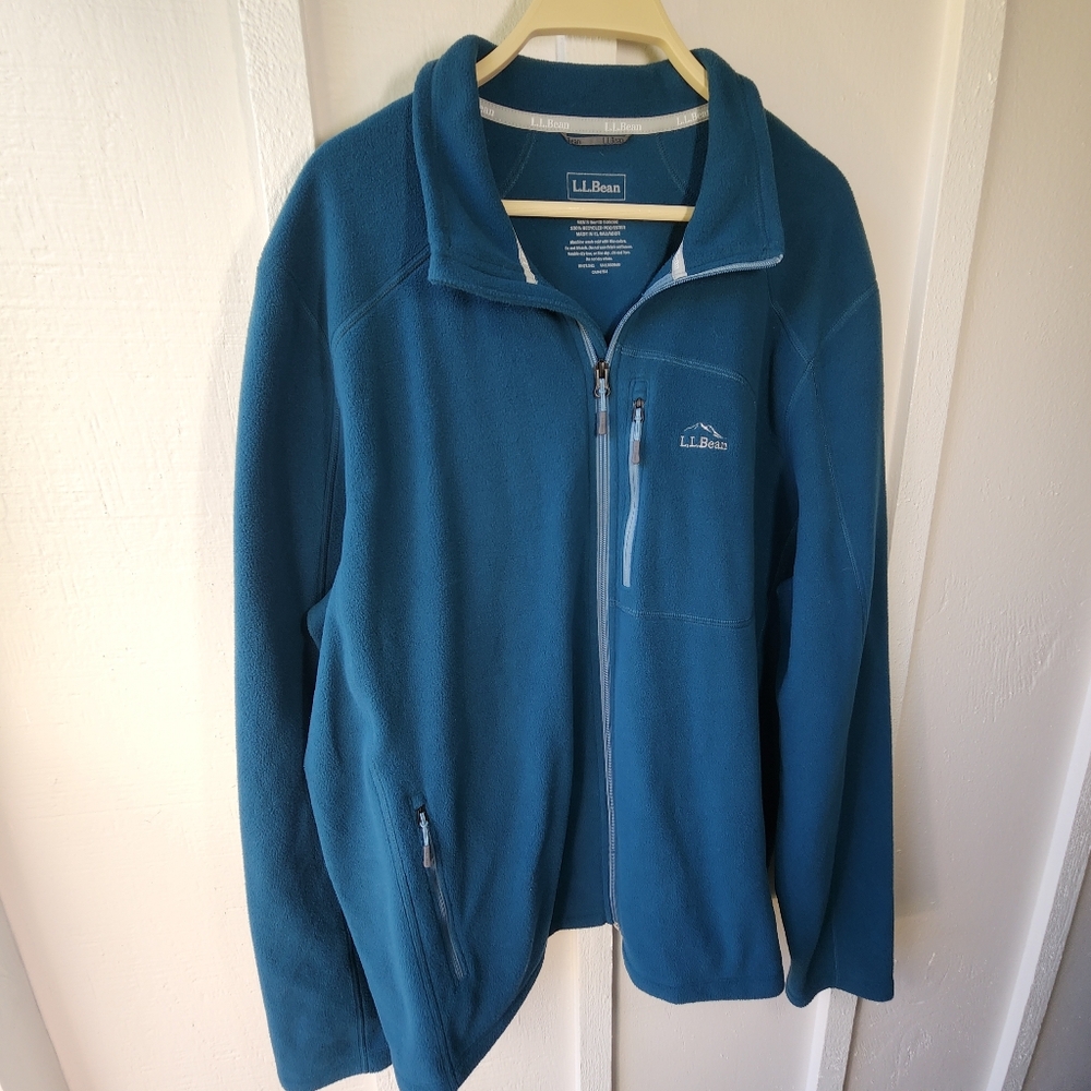 LL Bean Trail Fleece Full Zip Jacket Men's XL Slightly Fitted Teal Blue